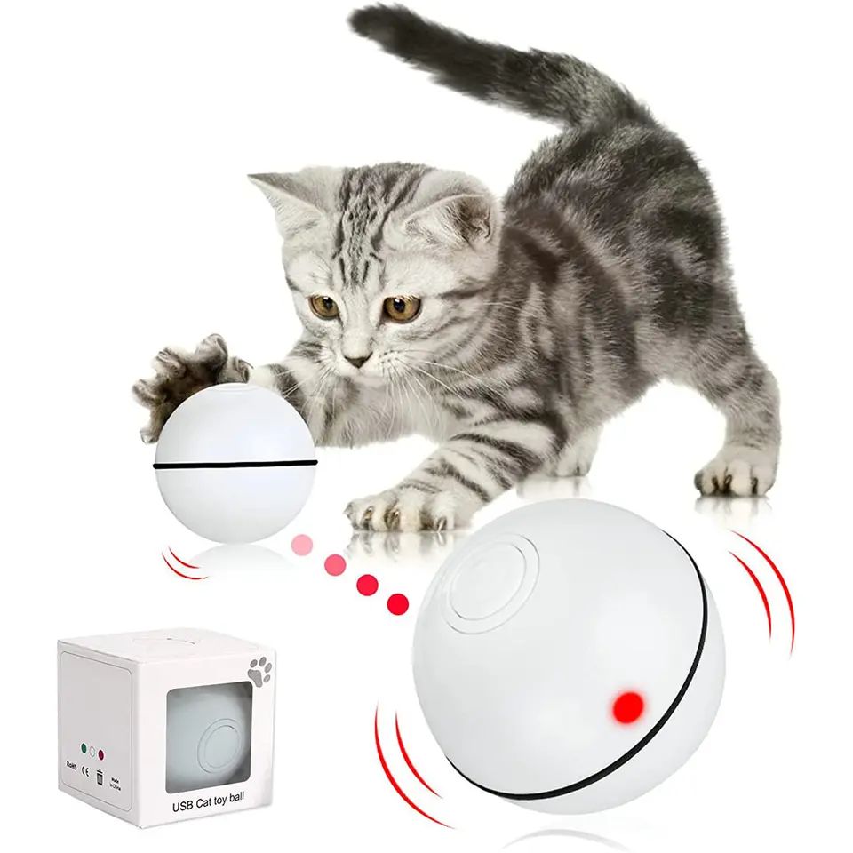 Christmas Pet Cat Toys, USB Rechargeable Automatic Electric LED Light Cat Interactive Toy Ball