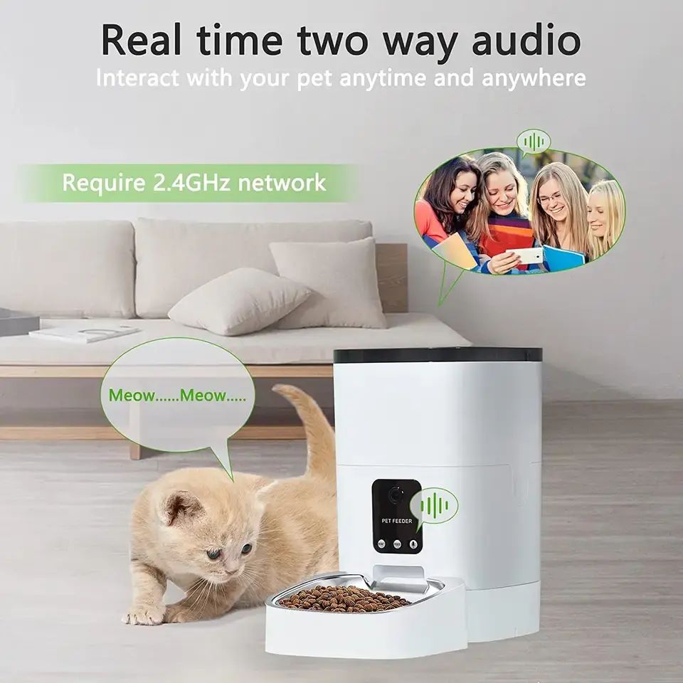 Mobile Phone Control 2-Way Audio WiFi Smart Feeder HD 1080P Camera 6L Video Automatic Pet Feeder