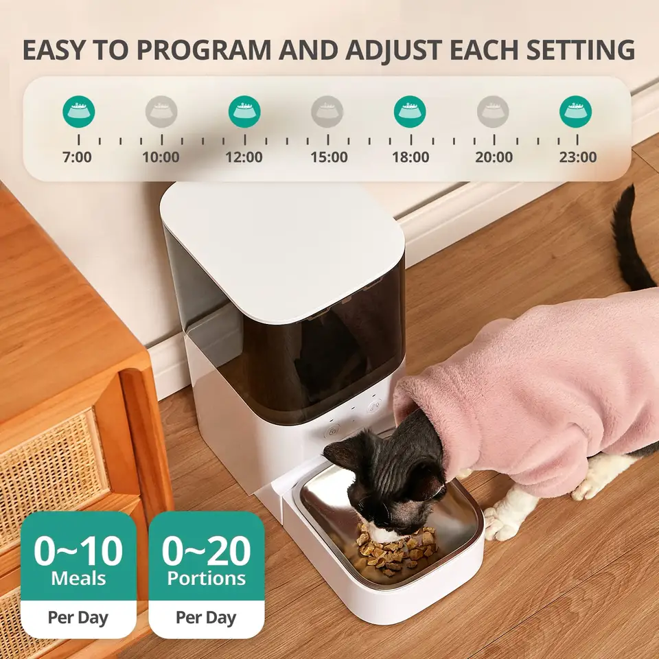 Manufacturer Timing cat feeder with APP control dog food dispenser with portion control WiFi smart automatic pet bowl