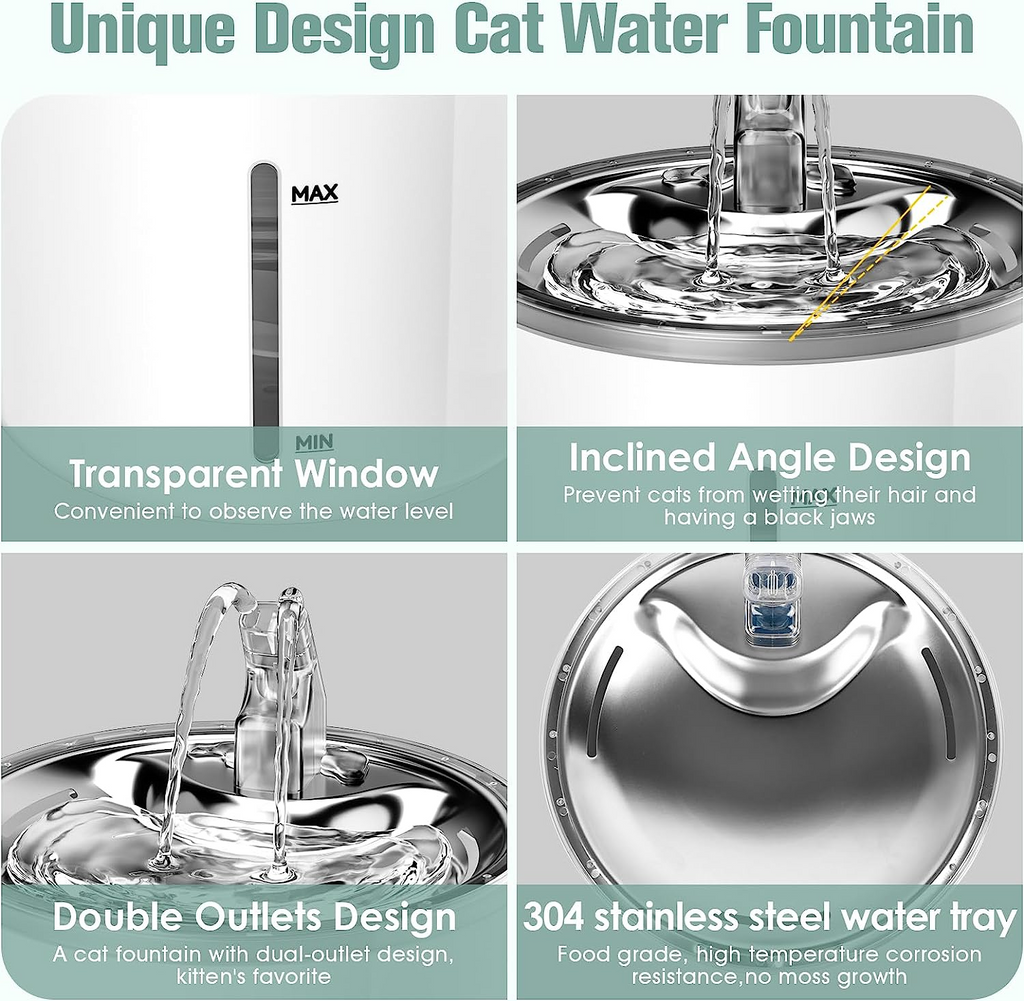 Smart Stainless Steel Cat Fountain Automatic Wireless Cat Drinking Water Dispenser With Motion Sensor Ultra Quiet