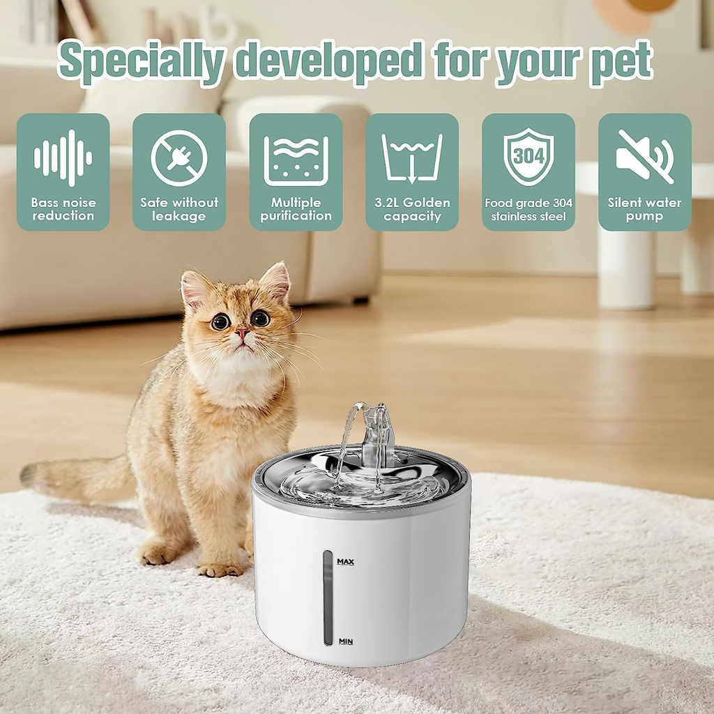 Smart Stainless Steel Cat Fountain Automatic Wireless Cat Drinking Water Dispenser With Motion Sensor Ultra Quiet