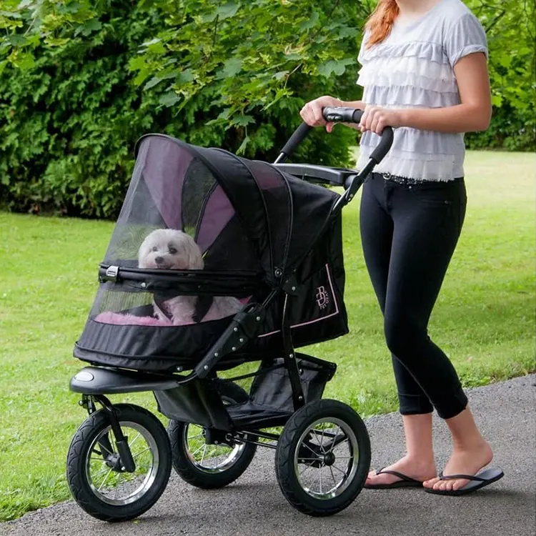 Pet Outdoor Stroller Portable Travel Dog Out Travel Cart With Big Wheels Foldable Cat Pet Trolley