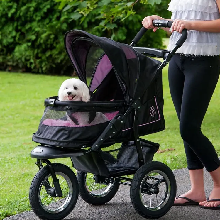 Pet Outdoor Stroller Portable Travel Dog Out Travel Cart With Big Wheels Foldable Cat Pet Trolley