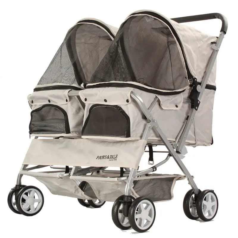 Dog Outing Stroller Portable Double Deck Pet Stroller Detachable Cat Travel Four Wheel Stroller