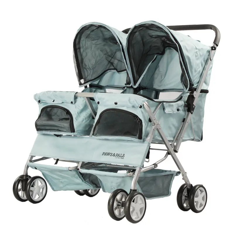 Dog Outing Stroller Portable Double Deck Pet Stroller Detachable Cat Travel Four Wheel Stroller