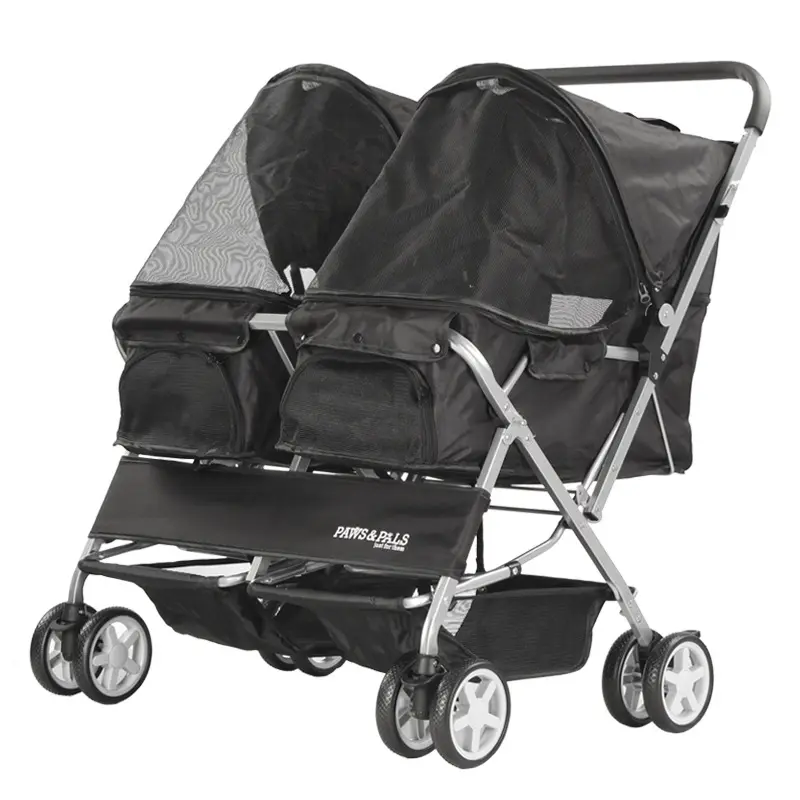 Dog Outing Stroller Portable Double Deck Pet Stroller Detachable Cat Travel Four Wheel Stroller