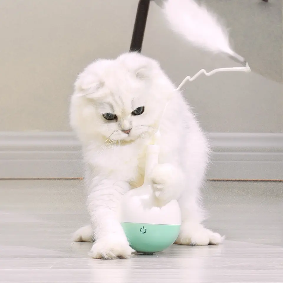 Automatic Interactive Cat Toy Ribbon Feather Cat Teaser Spherical Pet Teaser