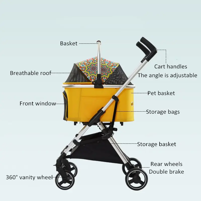 Suitable for Small and Medium Dogs Luxury Foldable Portable Pet Stroller Cat Going Out Detachable Carriage 