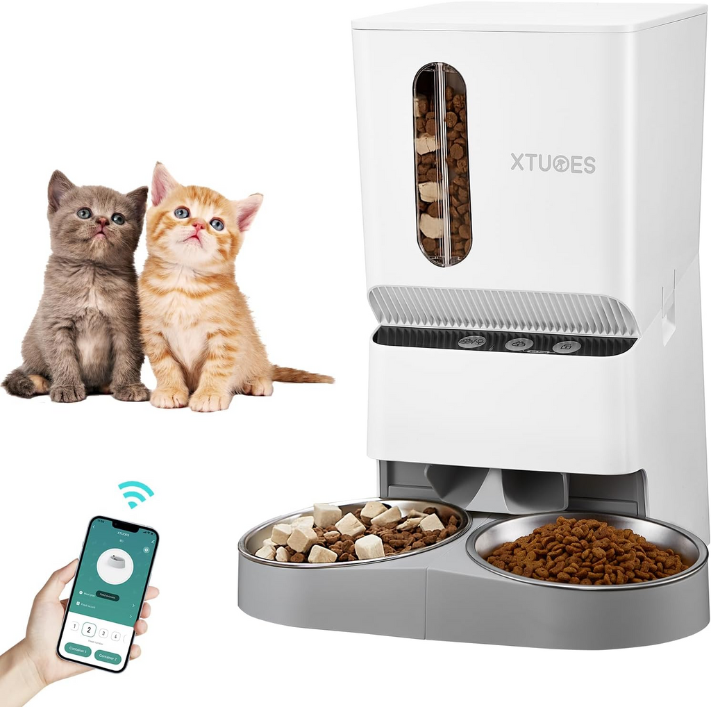 Smart APP Timed Dog Bowl New Automatic Cat Feeder 5L Dry Food Dispenser with Diverter and 2 Stainless Steel Bowls 