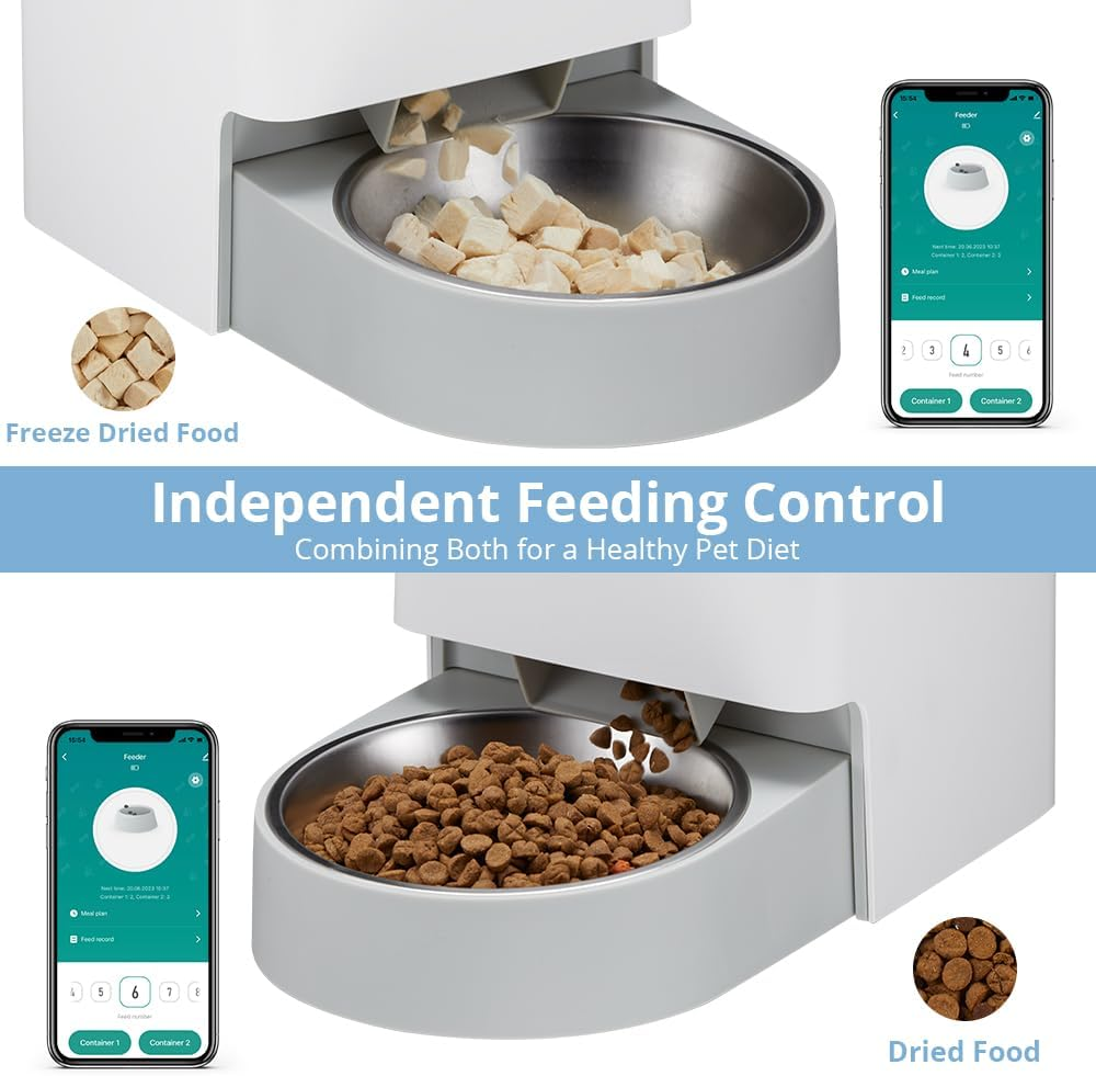 Wholesale Smart Automatic Pet Feeder Double Hopper Automatic Fresh Cat Food Dispenser App Controlled Dog Bowl