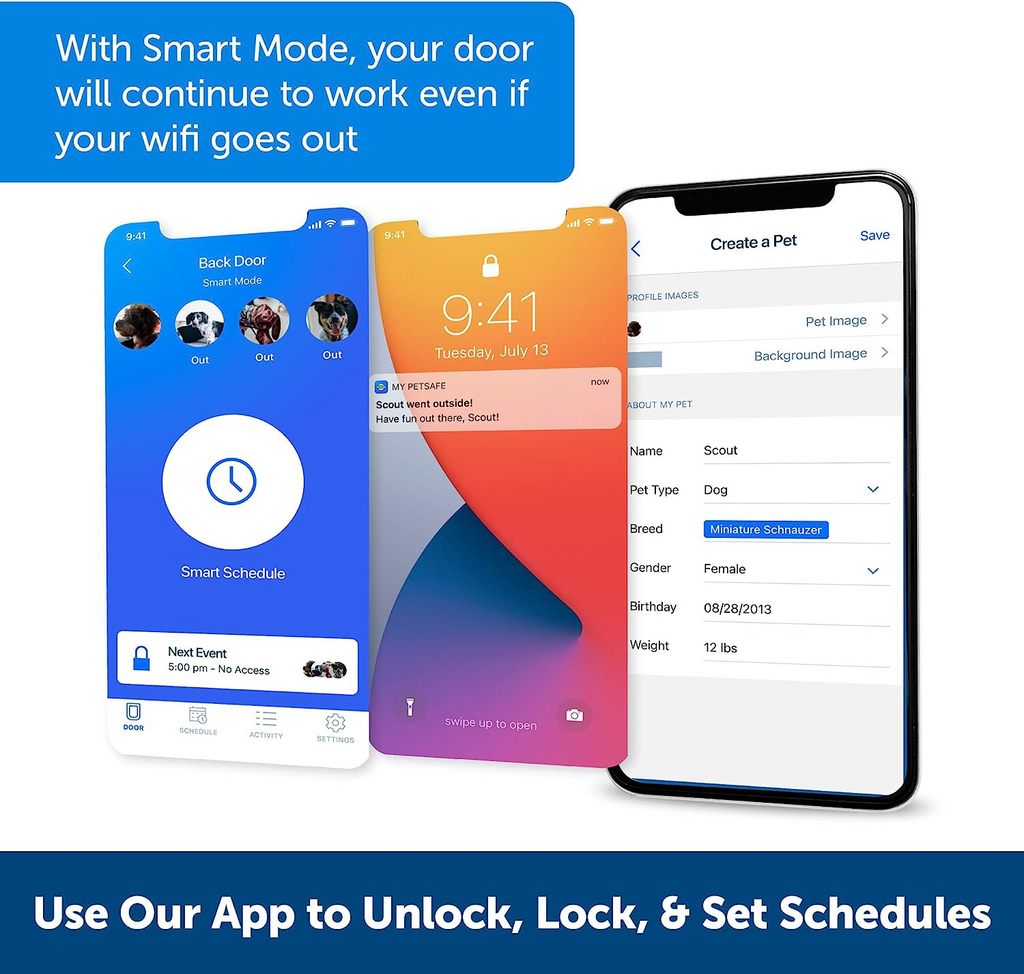 Weatherproof baffle Timer smart dog safety door Wholesale Smart pet safety door App remote control 