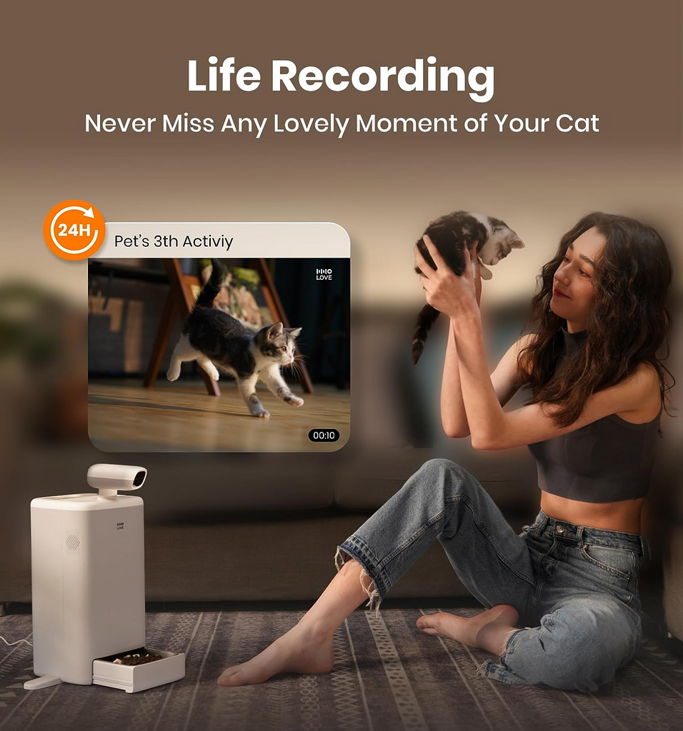 Automatic cat feeder with 1080P HD camera APP controlled remote smart pet food dispenser with night vision function