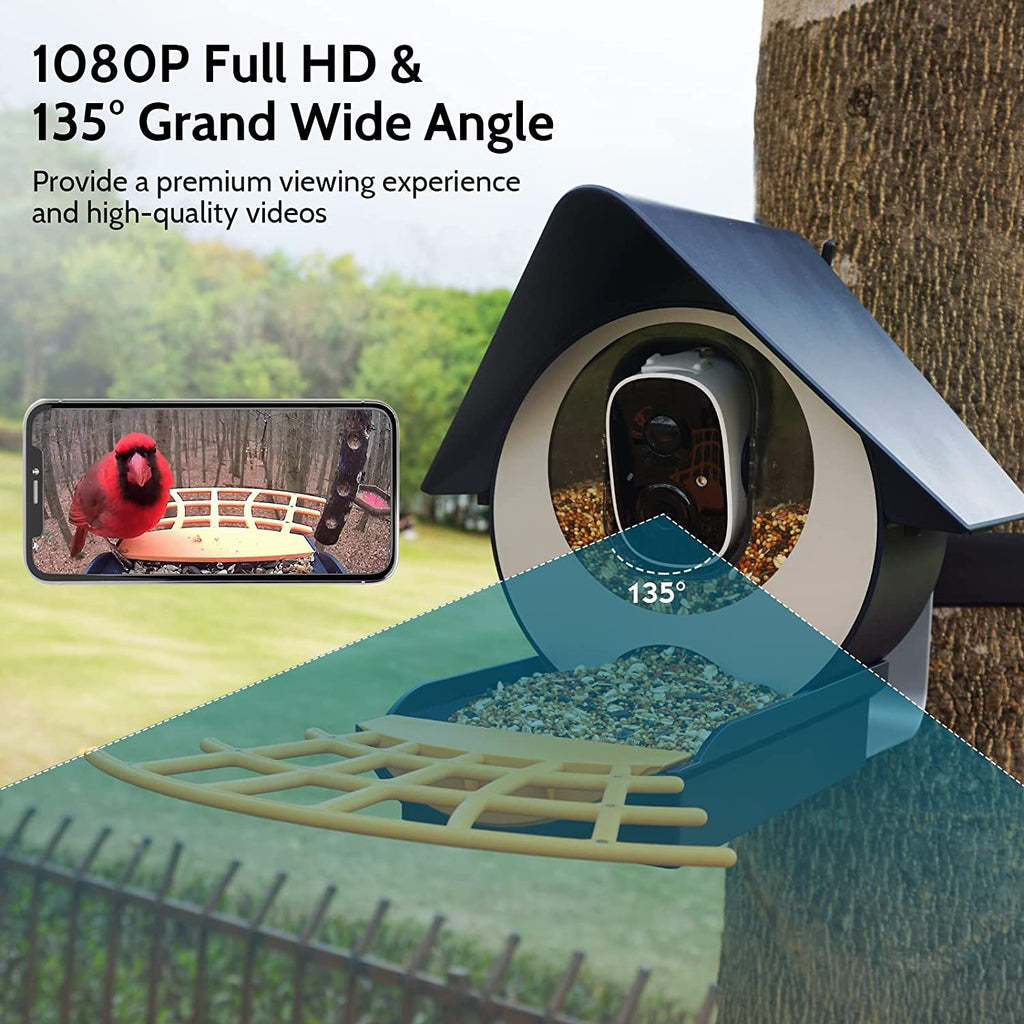 Smart Bird Feeder Capture Bird 2.4GHz WiFi Battery IP65 1080P PIR Motion Detection Full Color Night Vision Two Way Audio Camera