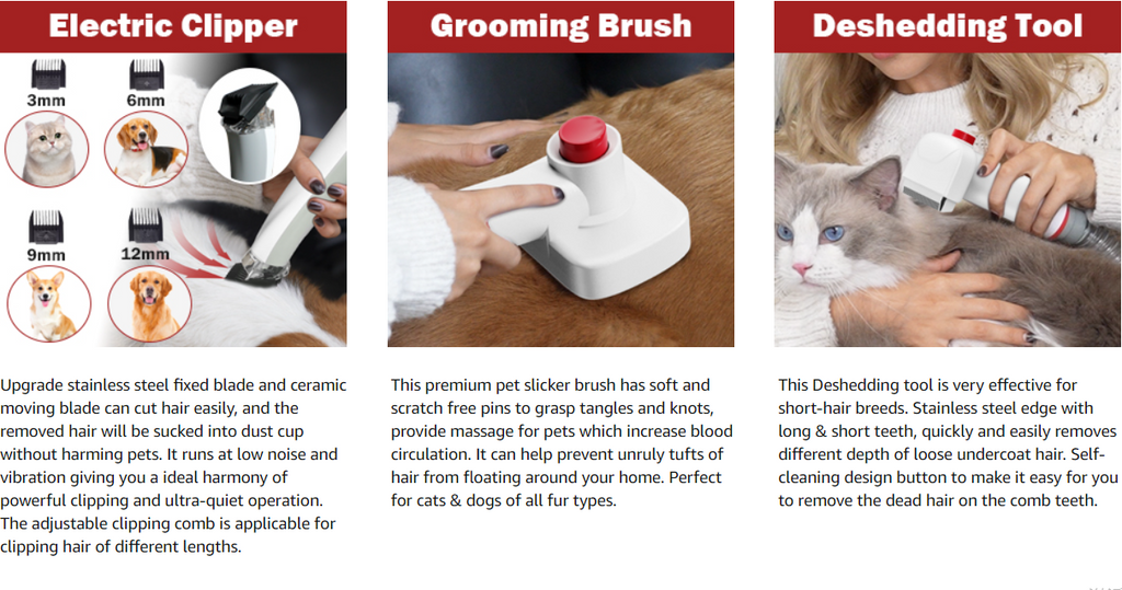  Vacuum Dog Clipper Pet Vacuum Grooming Brush and Shedding Comb Kit for Dog Cat Hair