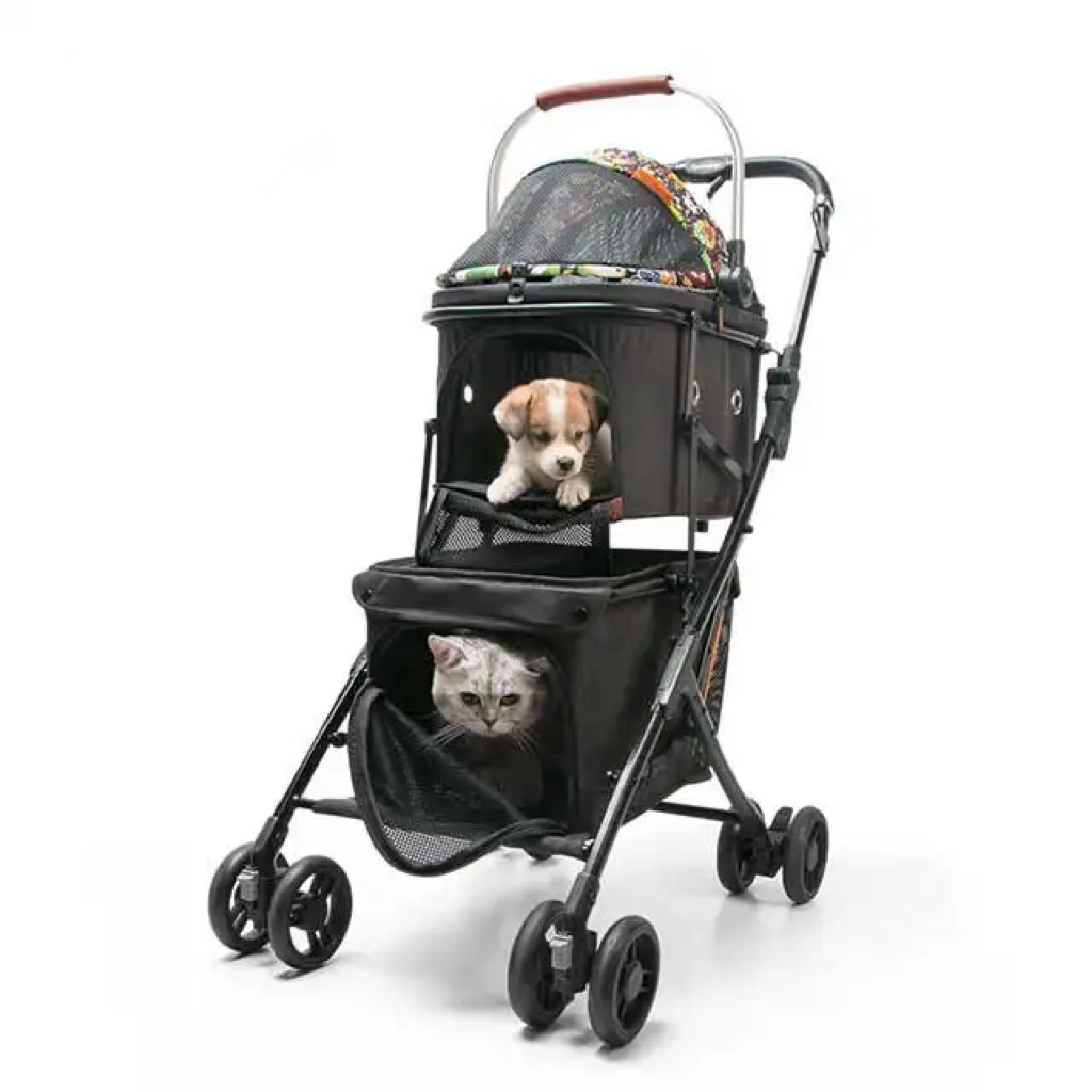 Double Layer Travel Pet Stroller Dog Going Out Foldable Stroller Can Accommodate Multiple Cats And Dogs