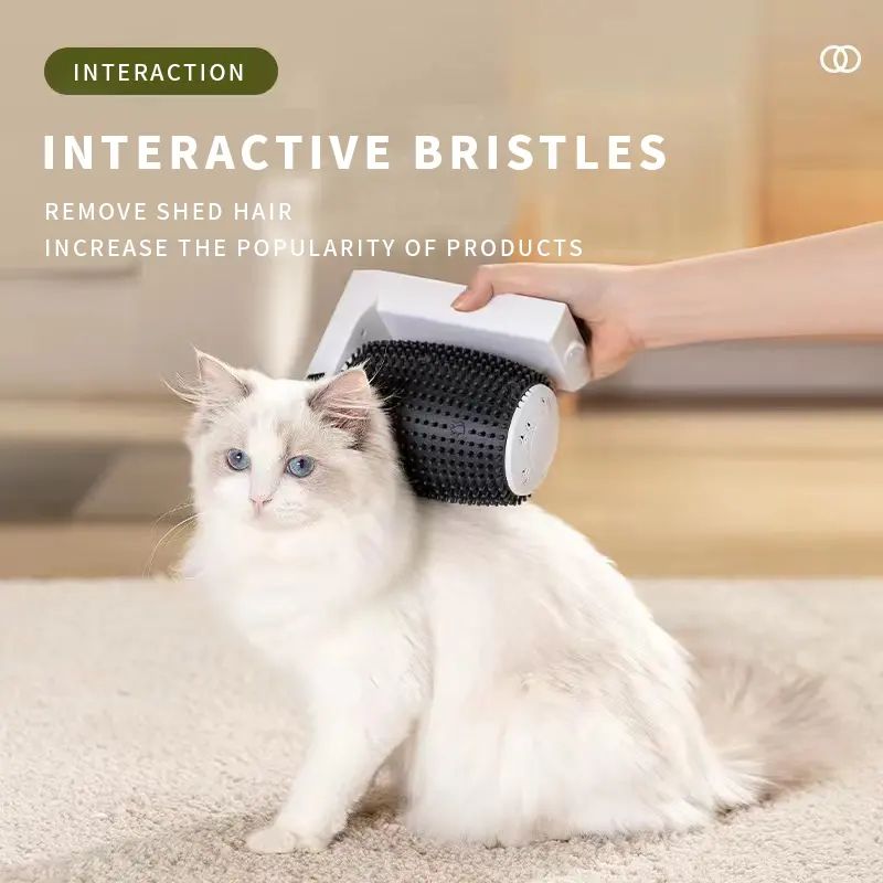  Silicone Electric Rotating Cat Tickle Brush Automatic Smart Pet Grooming Massage Brush 