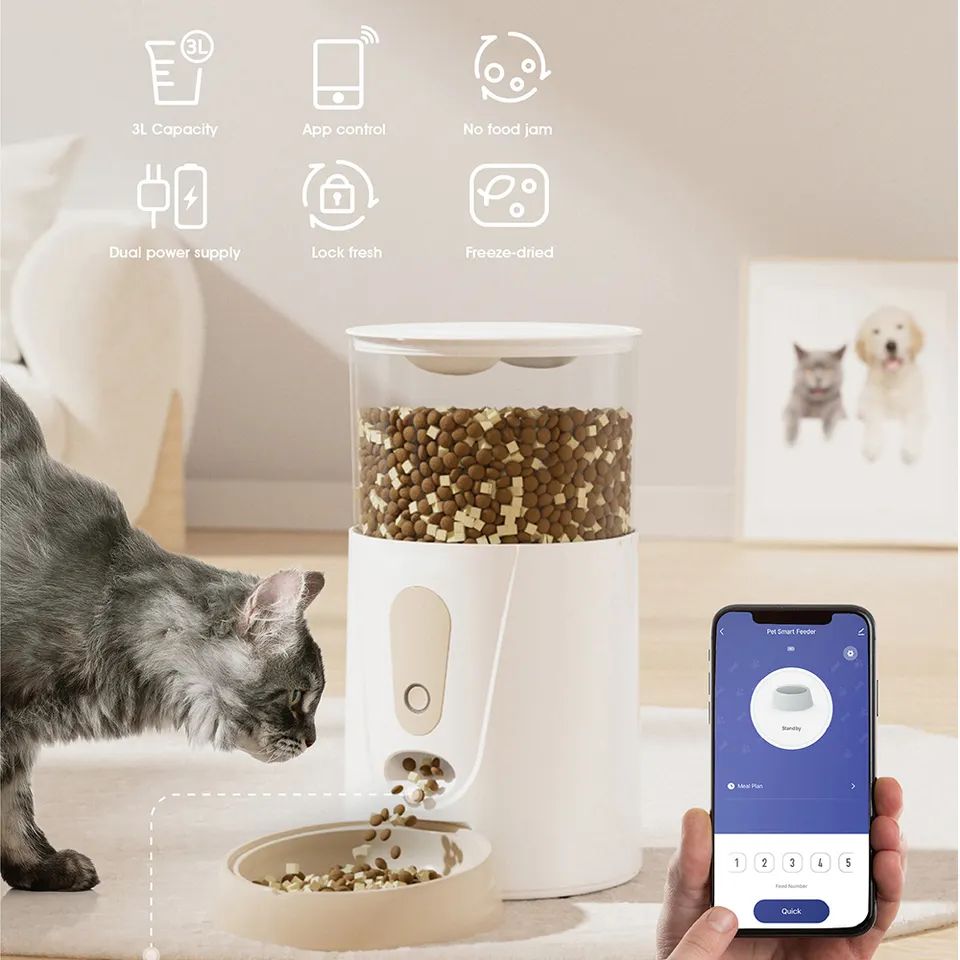 Wholesale new intelligent APP control voice play 4L capacity controllable pet cat and dog feeder OEM