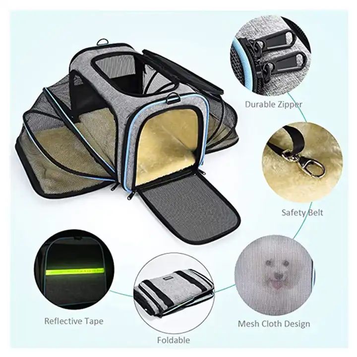 Pet Reflective Airline Approved Durable Breathable Foldable Soft Sided Mesh Outdoor Pet Dog Carrier Carrying Travel Bag