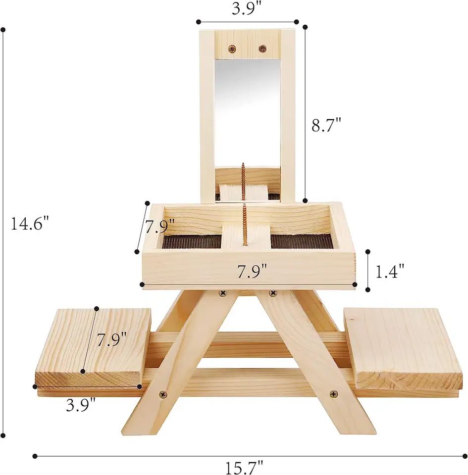 Manufacture Funny Wooden Squirrel Food Feeder Outdoor Squirrel Picnic Table Feeder For Outside Garden