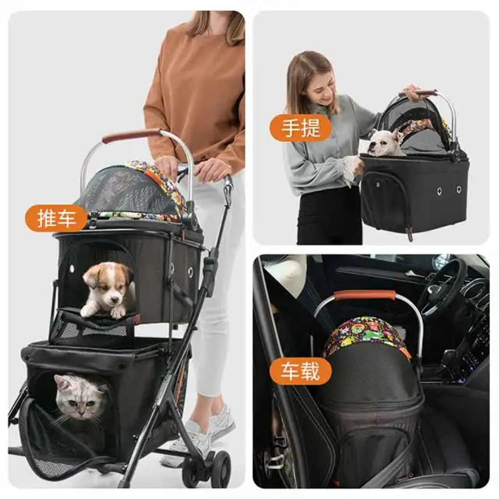 Double Layer Travel Pet Stroller Dog Going Out Foldable Stroller Can Accommodate Multiple Cats And Dogs