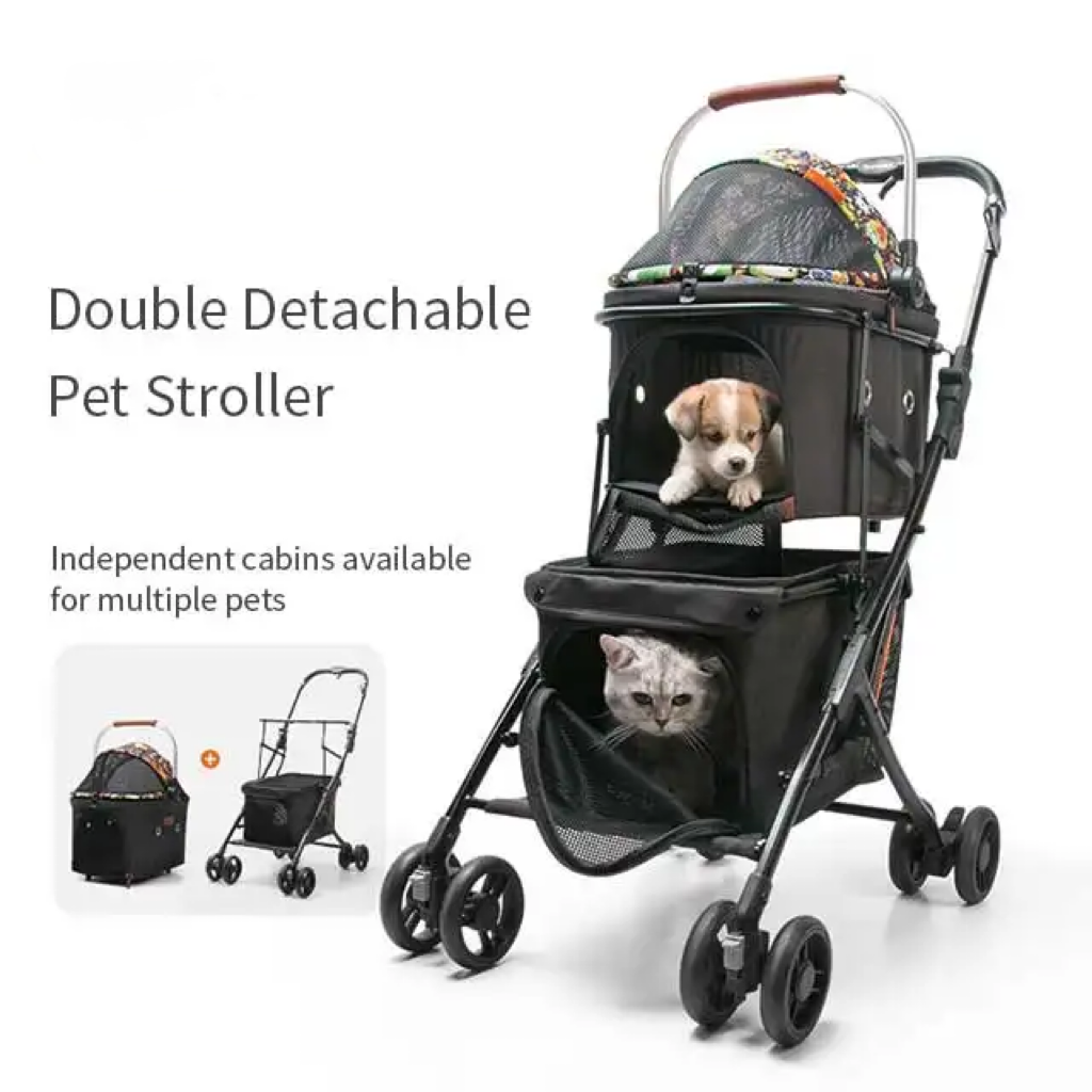 Double Layer Travel Pet Stroller Dog Going Out Foldable Stroller Can Accommodate Multiple Cats And Dogs