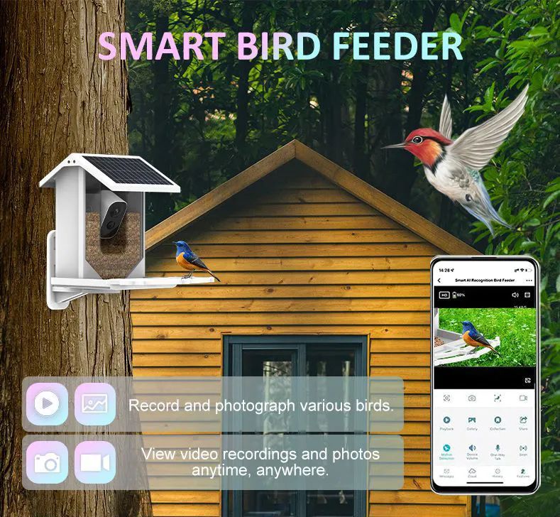 2023 Outdoor Solar Window Smart Birds Feeders with Camera WiFi APP Install Notification Bird House