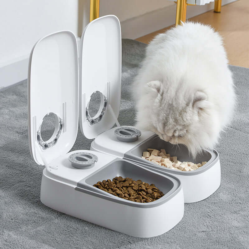 Automatic 2 Meals Cat Feeder, Pet Feeder with Timer, Timed and Portion Control for Dry or Semi-Moist Food