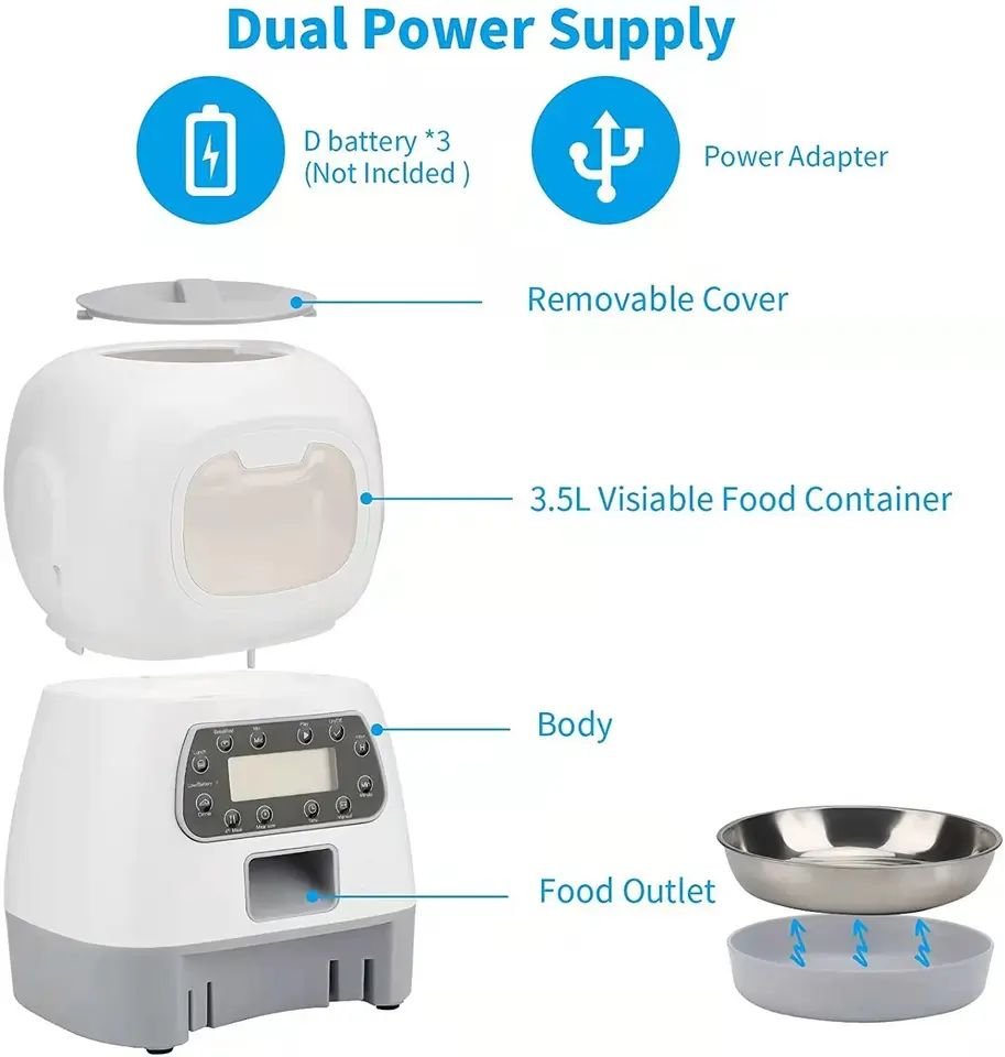 New Design Smart 3.5L Robot Cat Dog Bowls Food Dispenser 4 Meals Timed Auto Voice Playback Wifi APP Automatic Pet Feeder