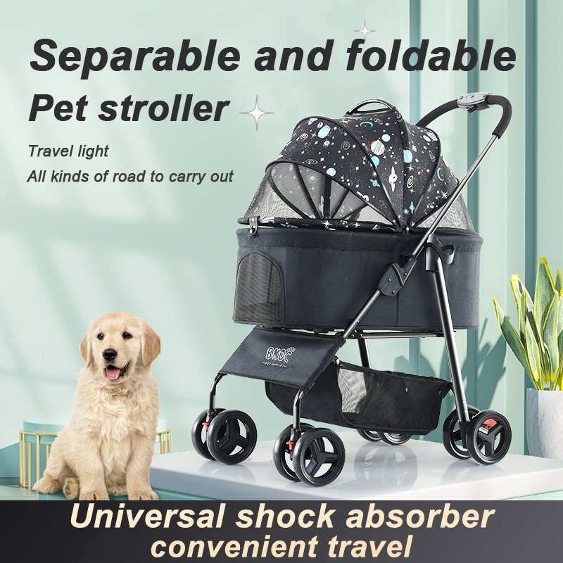 Hot-selling luxury 4 wheels pet travel detachable dog carrier pet strollers dog for pet outdoor folding Cat Dog trolley