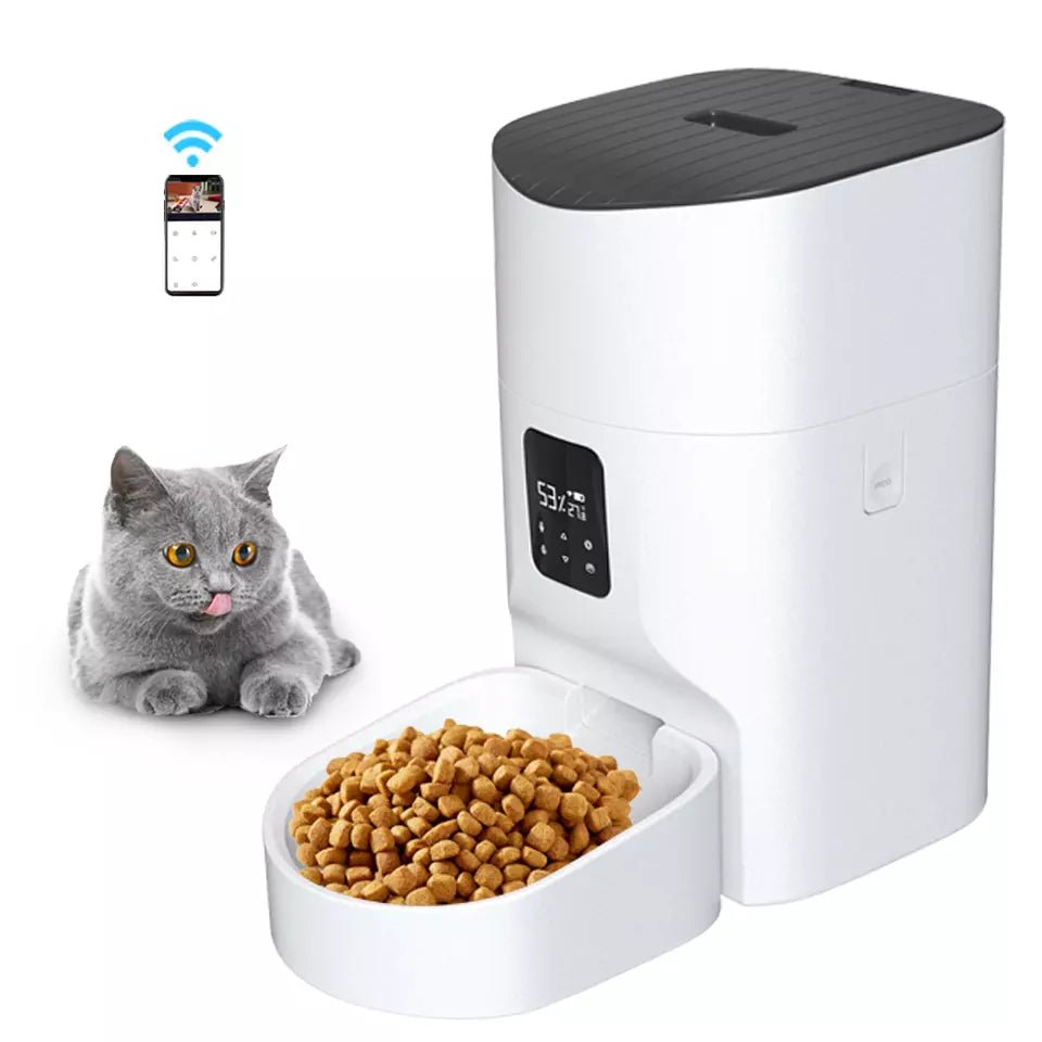 Automatic Cat Feeder, Timed Cat Feeder with APP Control, Dog Food Dispenser with Stainless Steel & Lock Lid, Up to 20 Portions 10 Meals Per Day, 30S Voice Recorder, 4L Programmable Pet Feeder