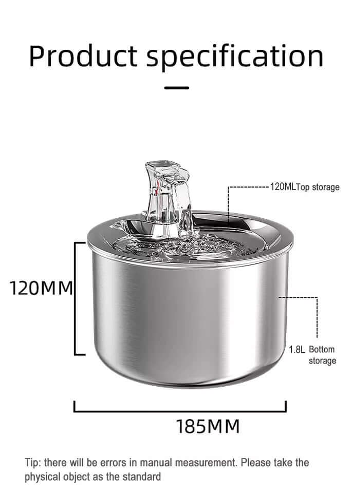 Etna Stainless Steel Pet Dog Cat Water Fountain Bowl, Holds 3 Liters