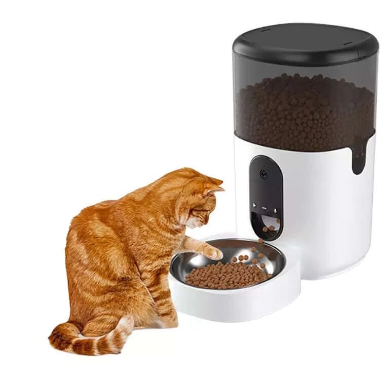 Automatic Cat Feeder for Two Cats, ALUKE 7L Dry Food Dispenser with Two Stainless Steel Bowls & Lock Lid, Pet Feeder Dual Power Supply, 10s Meal Call, Up to 50 Portions 6 Meals Per Day for Cats & Dogs